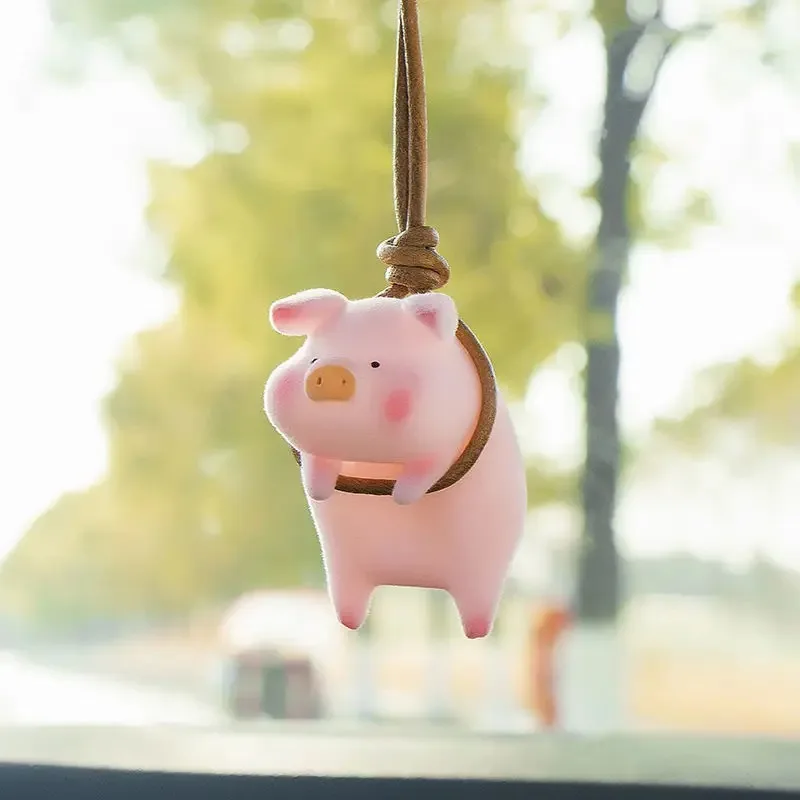 Cute Pig with Glasses Car Pendant Auto Rearview Mirror Pendants Swing Pig Coche Interior Decoraction Accessories Creative Gift