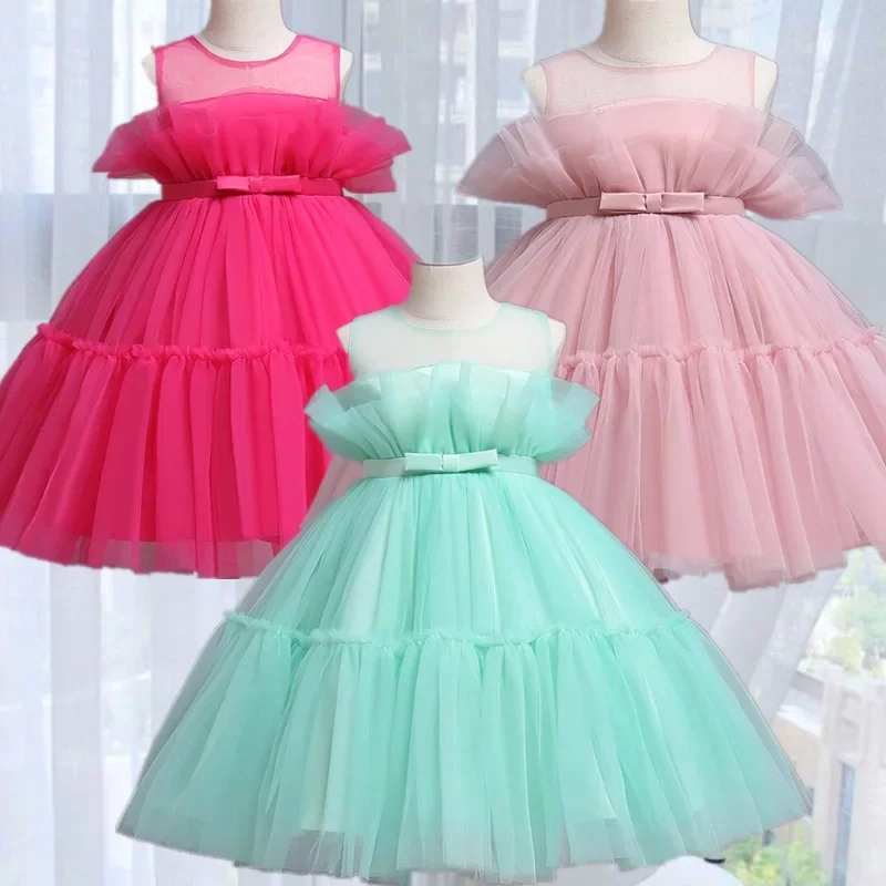 Baby Girl Dress 0-5Y Sleeveless Mesh Princess Dress Tutu Newborn Girl Wedding Party Baby 1st Birthday