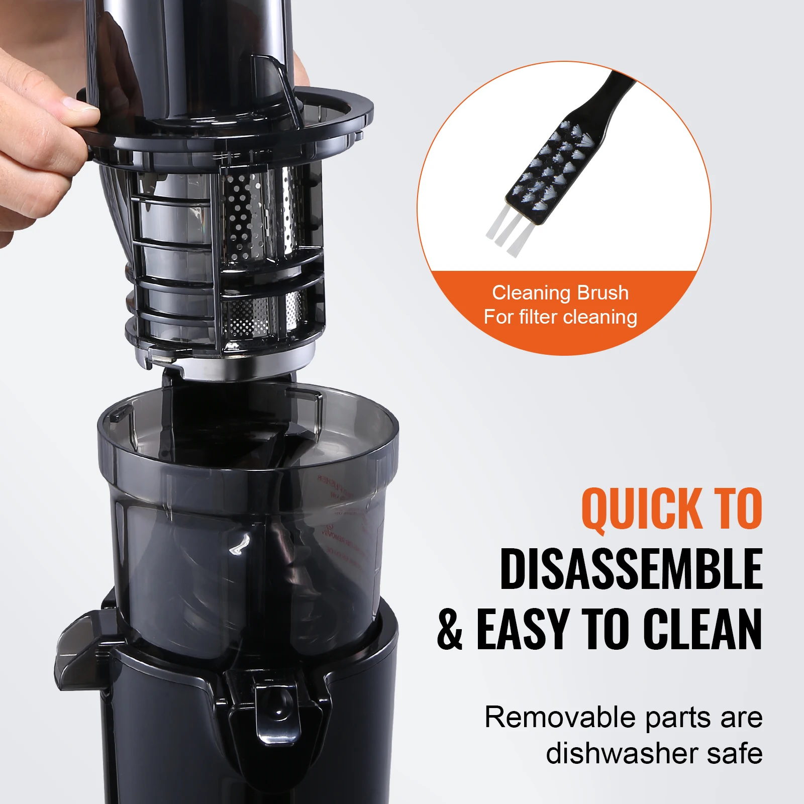 VEVOR Masticating Juicer Cold Press Juicer Machine 2.6" Large Feed Chute Slow Juicer Juice Extractor Maker with High Juice Yield 5