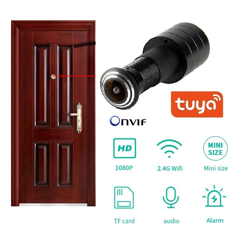 WIFI Two Way Audio Door Eye Hole Home 1080P 180Degree FishEye Network Mini IR Peephole Wifi Door IP Camera P2P Tuya TF Card Slot