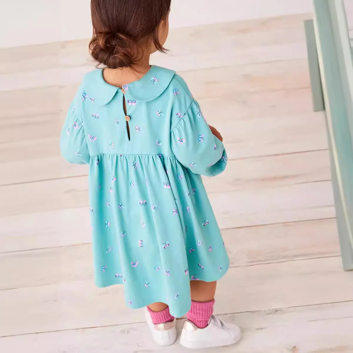 Children's Clothing Turndown Collar Cotton Cartoon Butterfly Dress Spring  Autumn Clothes Kids Baby Girls