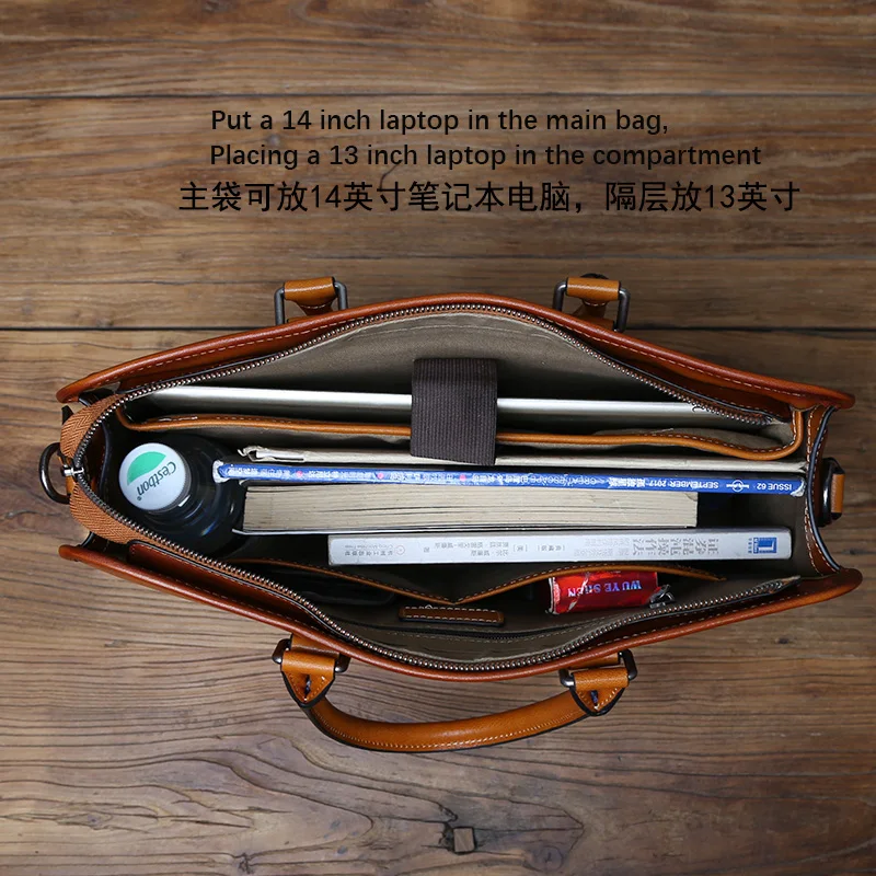 NZPJ Genuine Leather Men Briefcase Primitive natural cowhide Handbag Vintage Casual Computer Bag Fashion Crossbody Bag