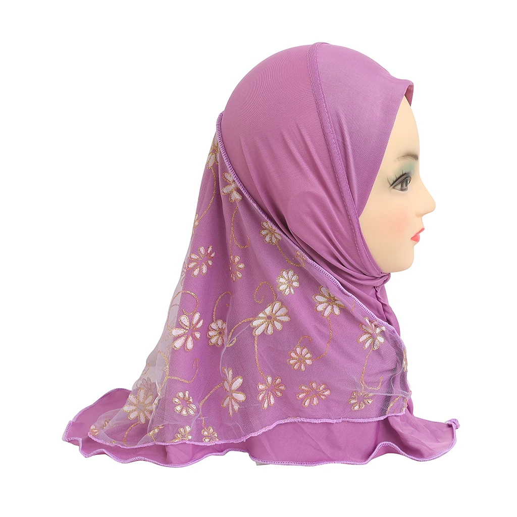 beautiful small girl hijab with flower net cute hijab hats caps can fit 2-5 years old girls muslim baby headscarf muslim hijab