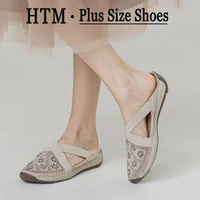 Sandales pour femmes, mules et sabots d'été antidérapants en toile, ornées de diamants, chaussures de plage à bout ouvert, style romain, talons plats pour femmes 1