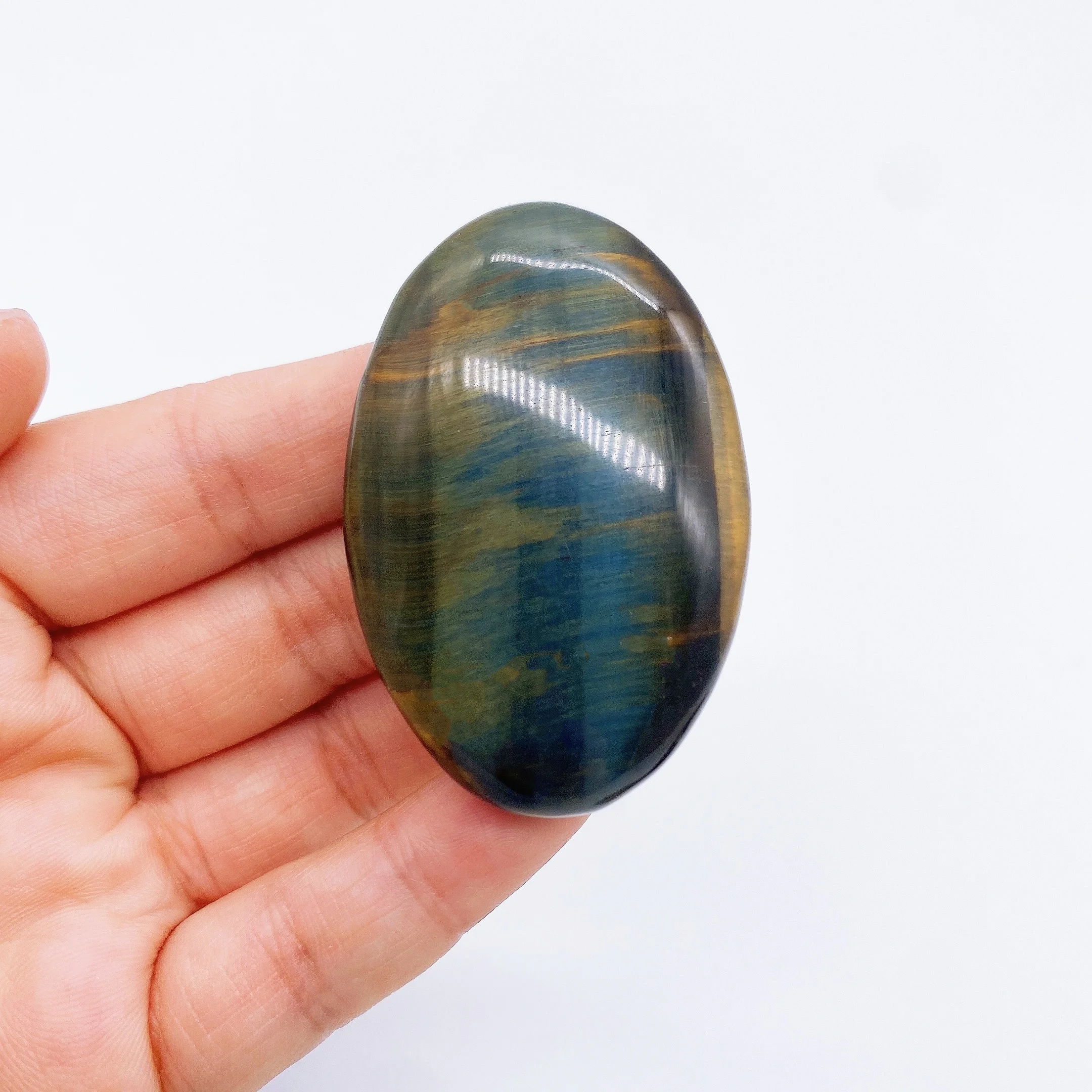 Natural Tiger Eye Stone Pocket Palm Crystal Blue Yellow Quartz Energy Gemstone for Home Decor
