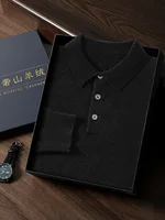 ANGEL 2024 Men's New POLO Shirt 100% Cashmere Knitted Pullover Solid Color Sweater Fall Winter Casual Business Office Jacket 2