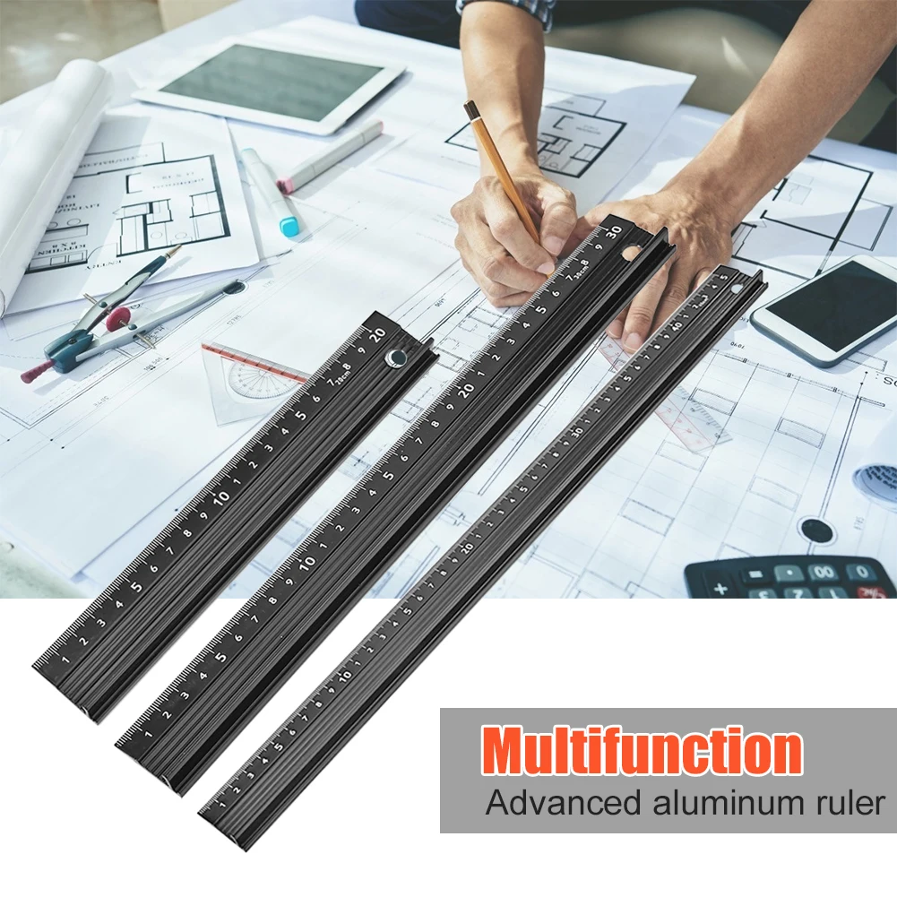 Durable Aluminum Alloy Protective Ruler with Anti Slip Design for Safe and Accurate Woodworking and Marking Tasks