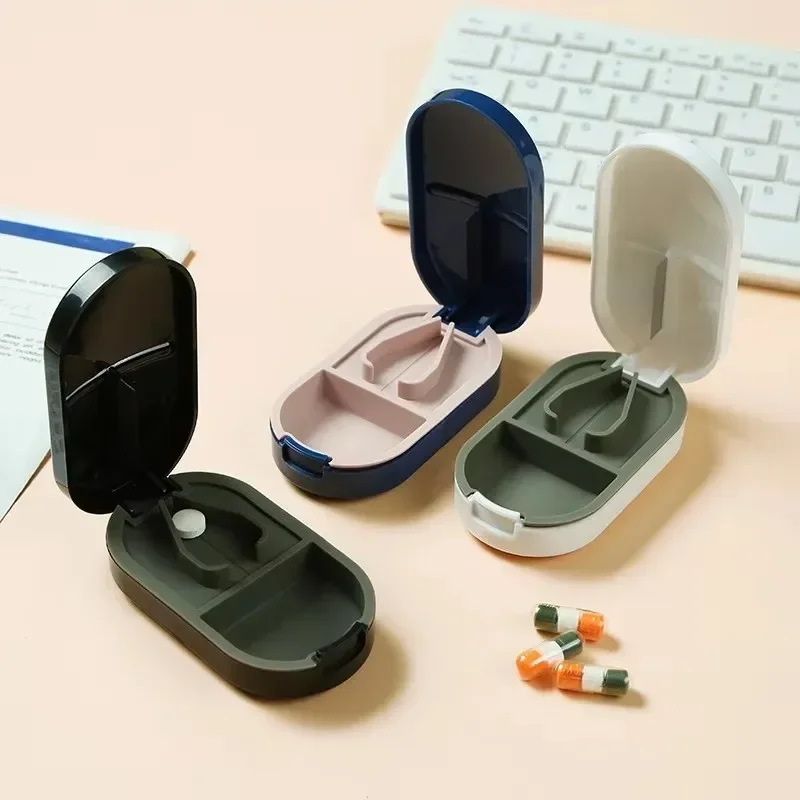 Portable Multiple Pill Cutter with Storage Box Pill Crusher Adjustable Pill Splitter Stainless Steel Cutting Blade Drug Storage