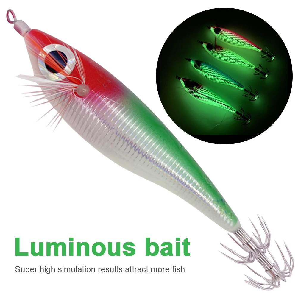 Wood Shrimp Fishing Lure 10cm 10g Squid Jig Hook Bait Fluorescent Grow