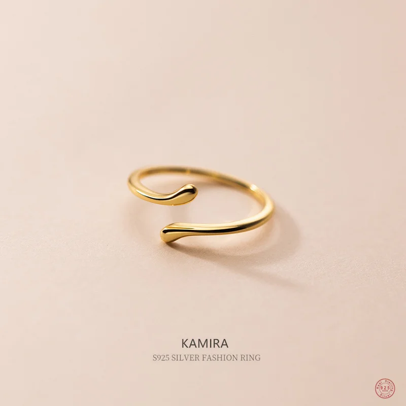 KAMIRA 925 Sterling Silver Unique Minimalism Glossy Open Ring for Women Girl Party Temperament Adjustable Fine Jewelry Gift silver ring silver rings