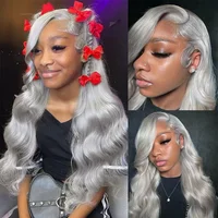 Perruque Lace Frontale en Cheveux Humains Gris Argenté Vietnamien, Ondulée, avec Dentelle HD 13x4, Couleur Blond Platine, Perruques Grises 1