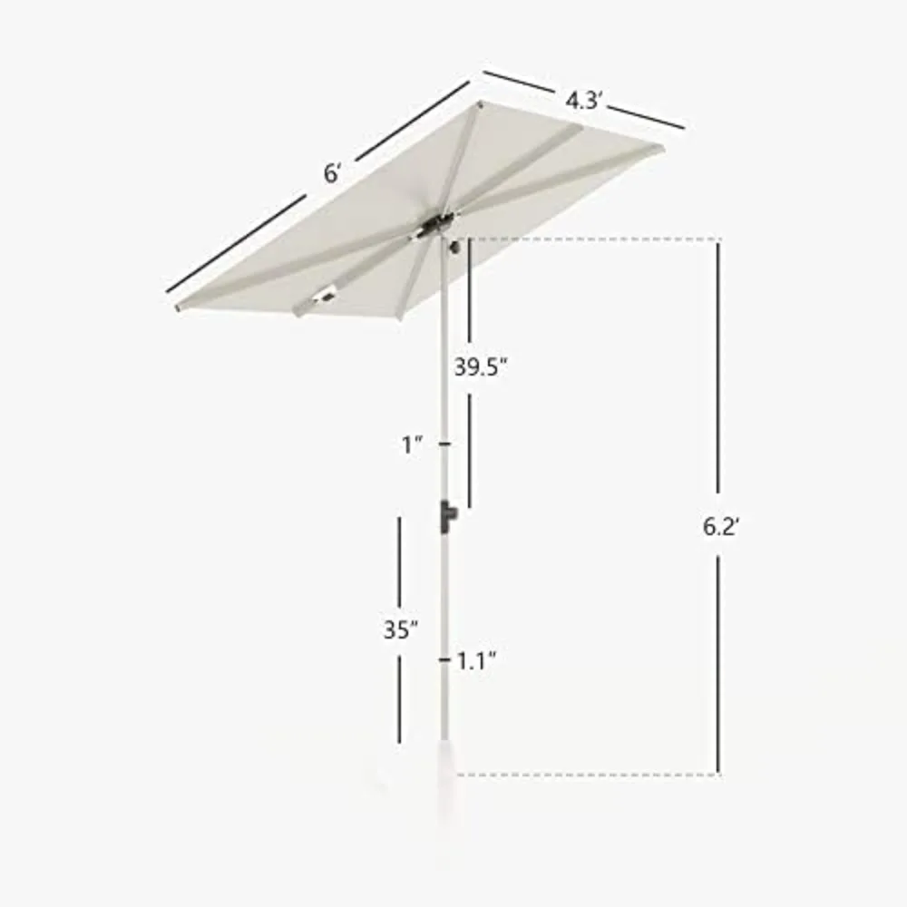 6x4 FT Balcony Umbrella, 360° Roating Rectangular Tilt Parasol UV 50+ Powder-coated Steel Pole Outdoor Umbrella for 2