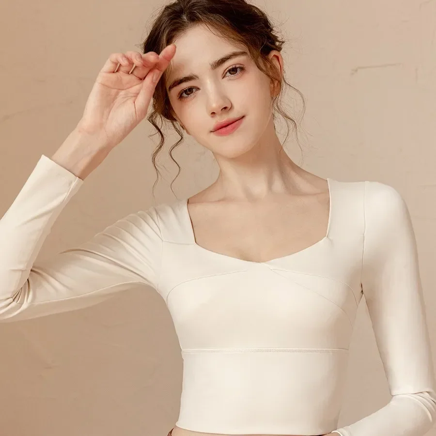 

AL Women Tops Long Running Sports Quick Drying Fitness Clothes Sleeved Low Neckline Pilates Skin Friendly Yoga Clothing