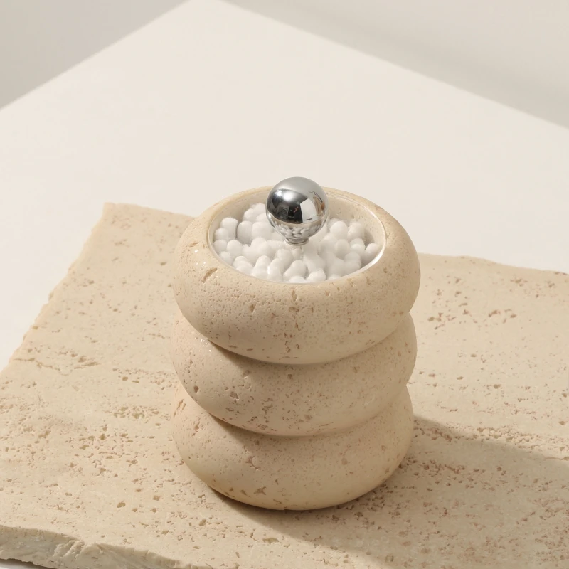 

Ahunderjiaz-Retro Marble Cotton Swab Organizer with Lid, Wabi-Silent, Light, Luxury Ornament, Household Storage Jar