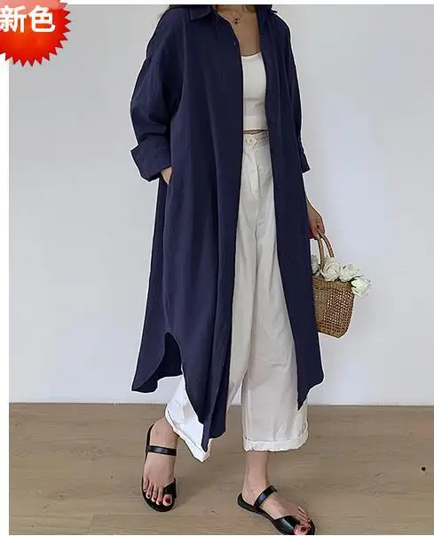 2023 new Long White Shirt Dress for Women Linen Cotton 2023 Spring Summer Casual Korean Clothing Vintage Oversized Midi Robe