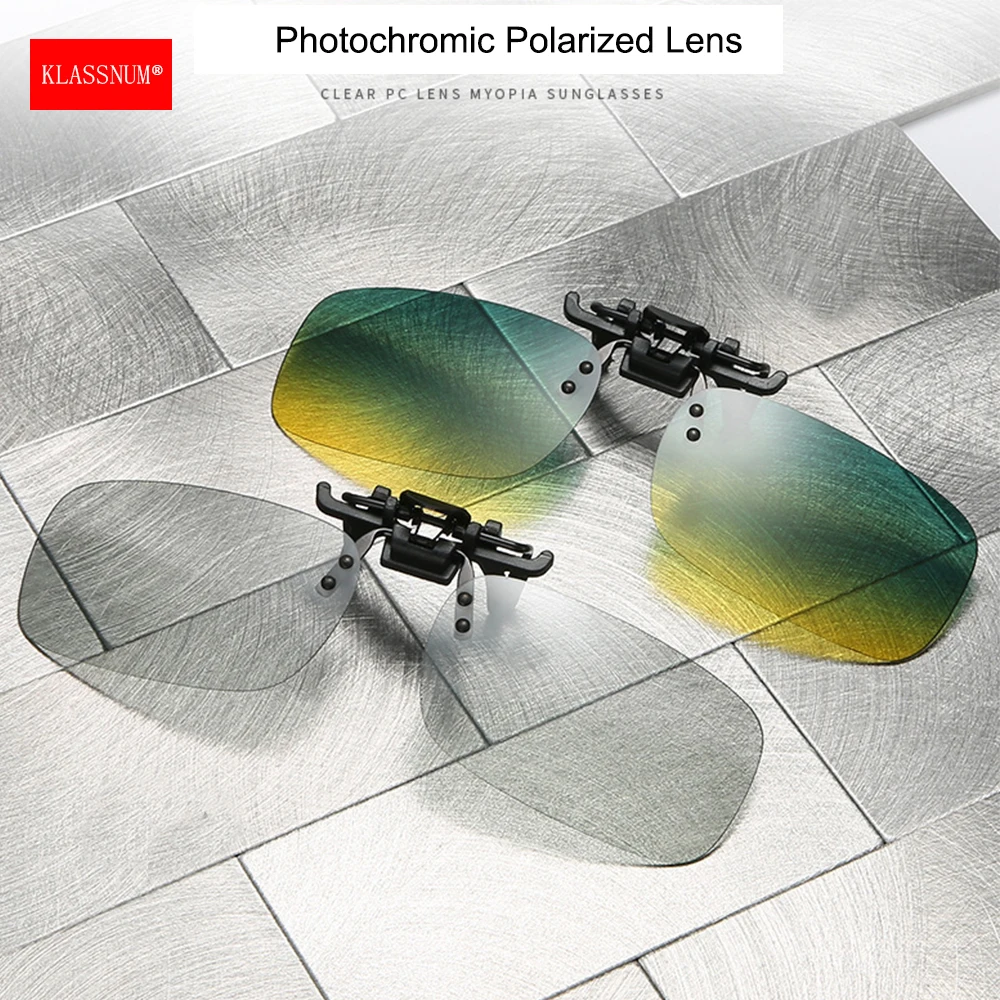 KLASSNUM Photochromic Polarized Clip on Sunglasses Men