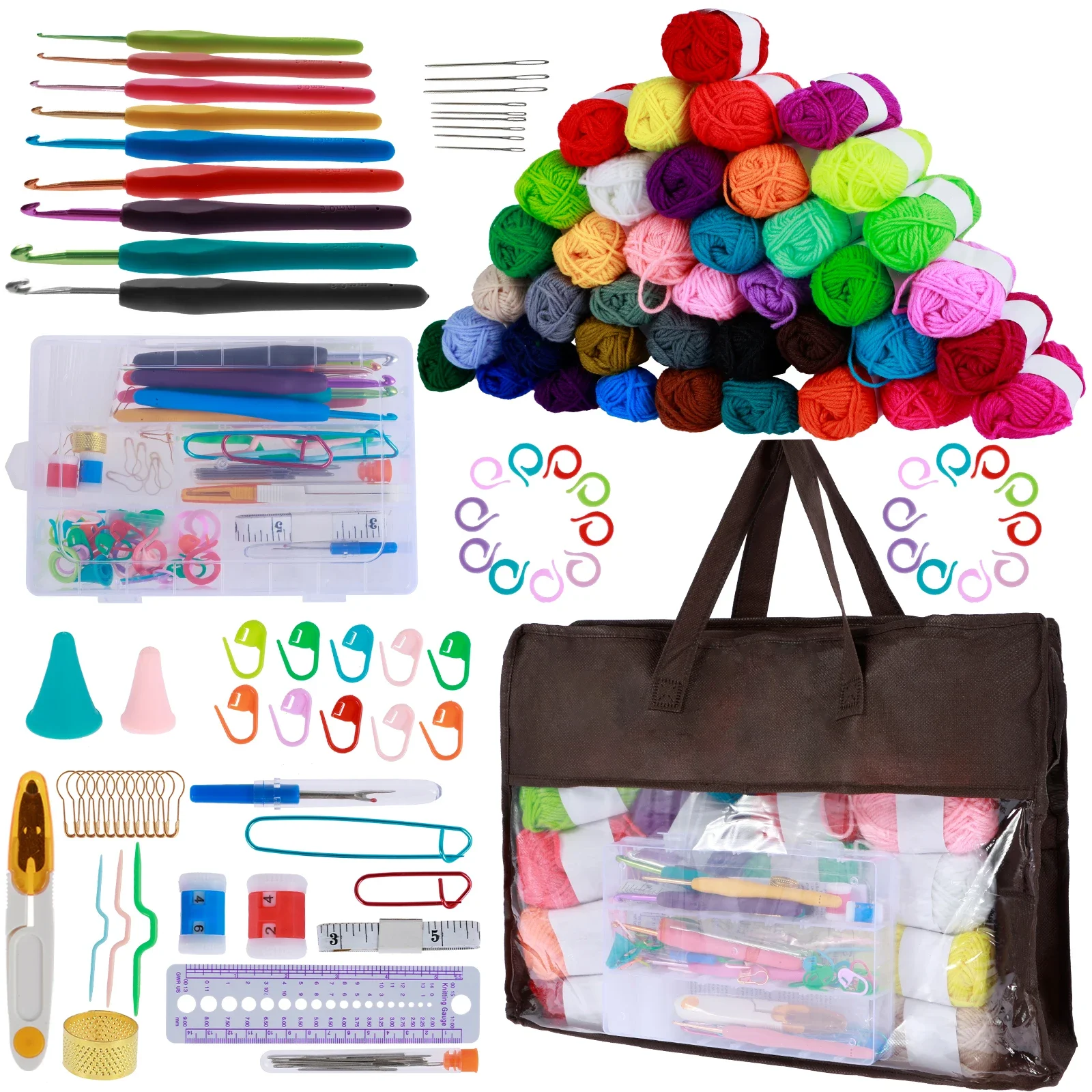 

113Pc Crochet Hook Kit Portable Crochet Yarn 40 Color 4000 Yards Yarn Balls Complete Crochet Starter Kit DIY Crochet Accessories