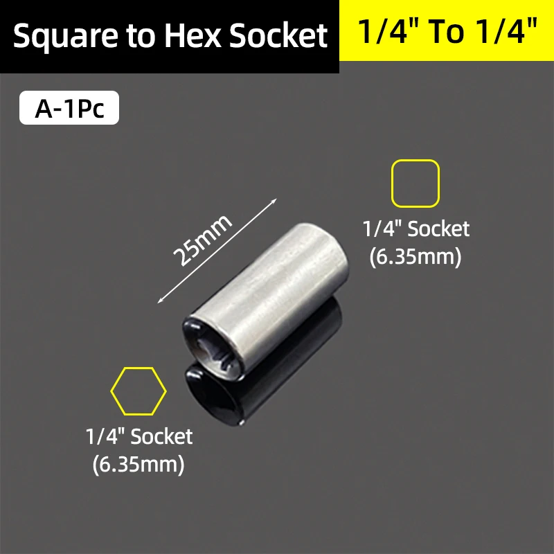 ממיר מתאם סוקט 1/4" 3/8" 1/2" מרובע ל-1/4" הקסדה עם ידית מהירה להחלפת ביטים כלי עבודה לתיקון