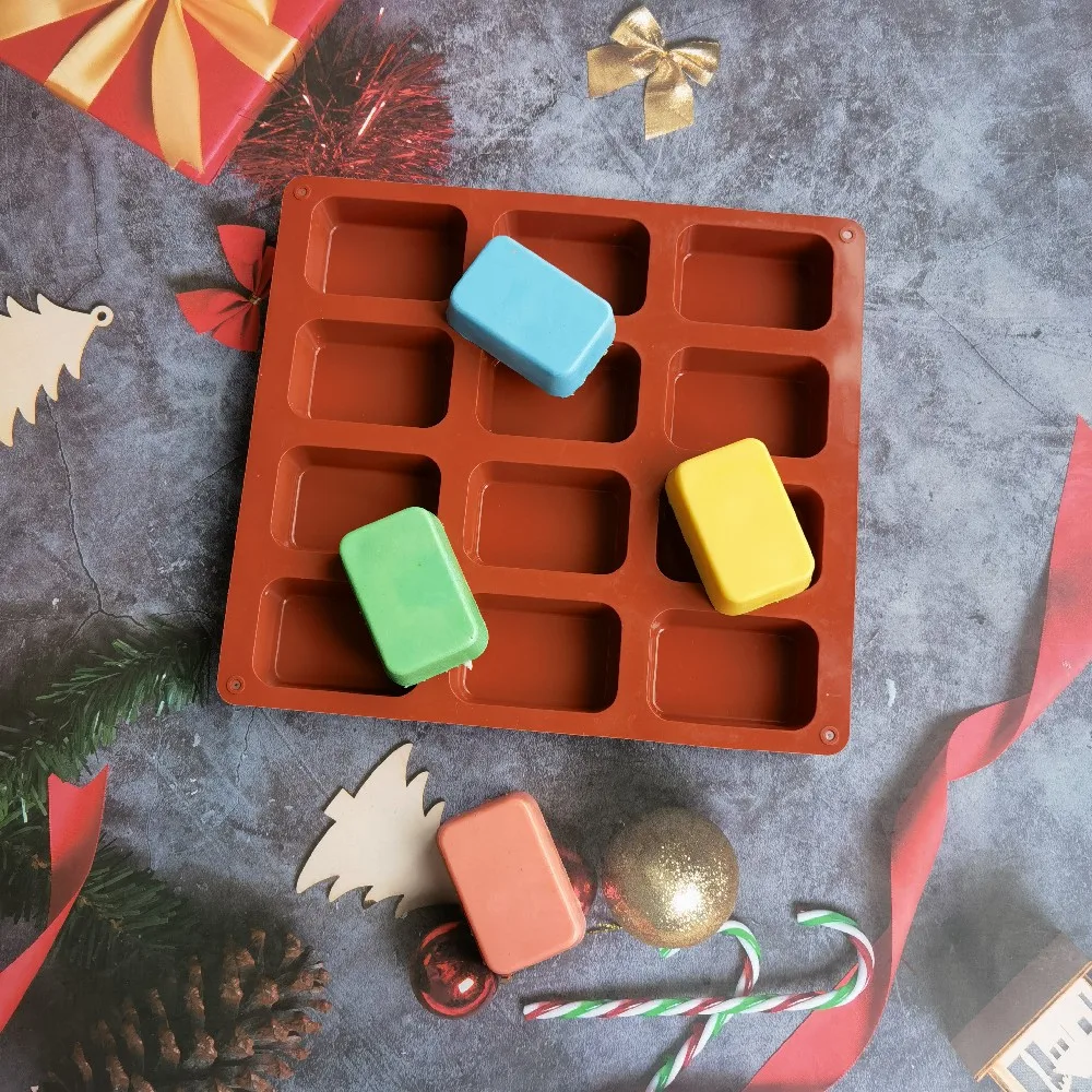 12 Cavity Square Silicone Soap Mold Candle Pudding Candy Wax Aromatherapy mould Craft Decorating 3D DIY Handmade Making Tool silicone soap molds