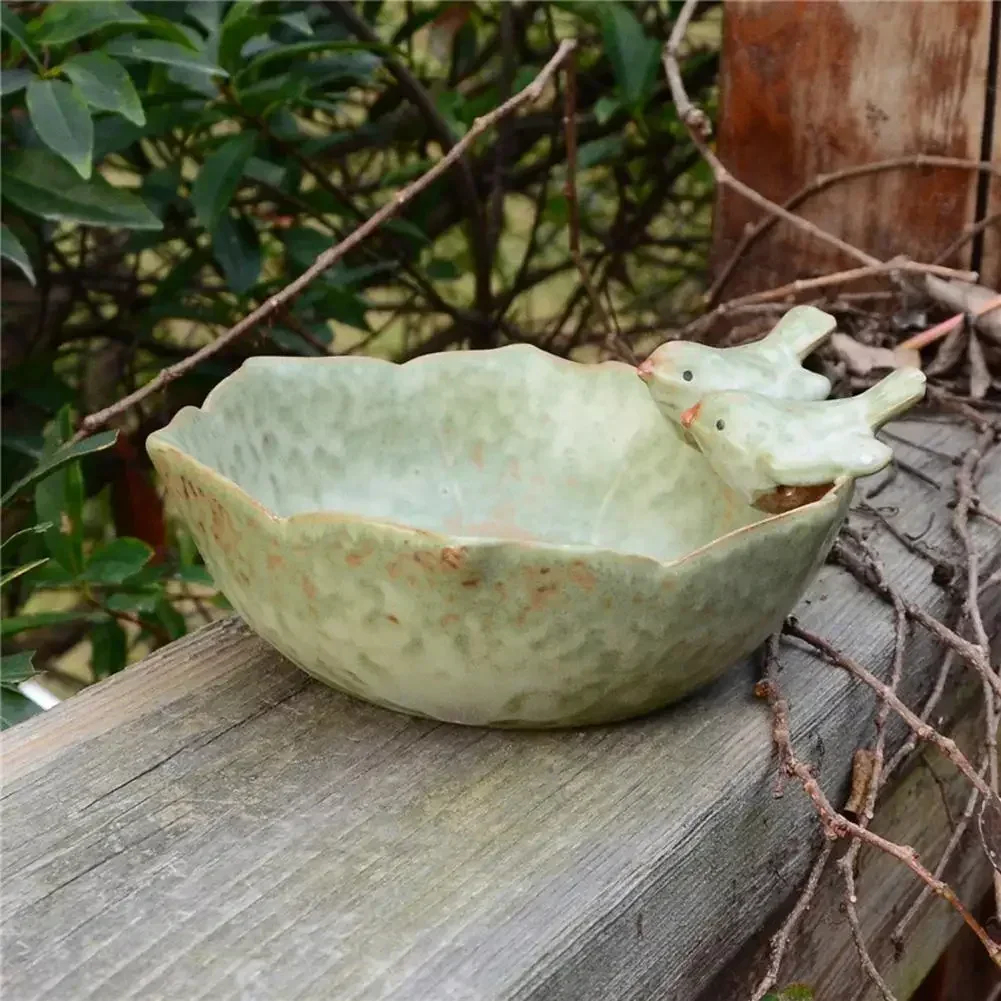 Ceramic Birdbath Bowl Bird Feeder Food Holder Container Feeding Tray For Outdoor Garden Courtyard Decoration