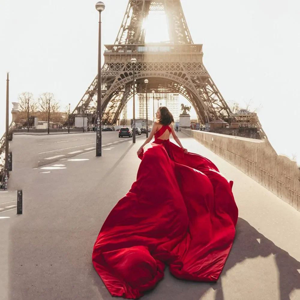 

Vinca Sunny Sexy Halter Burgundy Evening Dresses 200CM Long Train Prom Dress Open Back Party Dress Silk فساتين مناسبة رسمية
