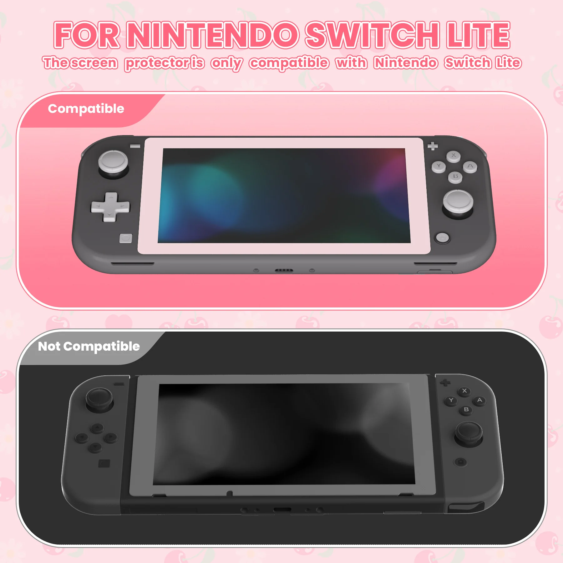 eXtremeRate 2 Pack Border Transparent Saver Film Tempered Glass Screen Protector for NS Switch Lite - Cherry Blossoms Pink