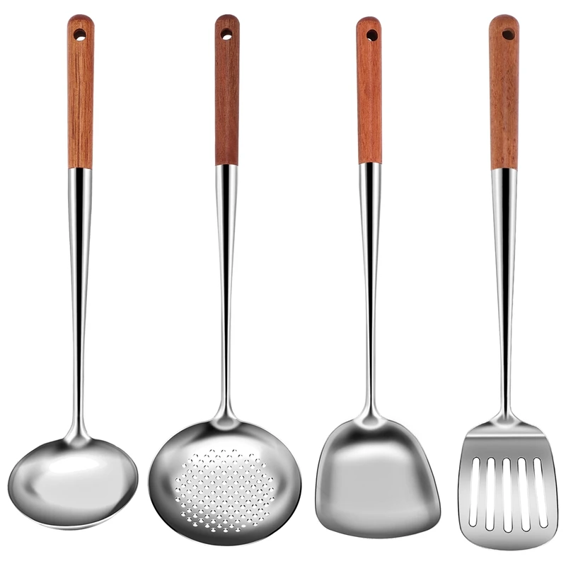 

New Long Handle Stainless Steel Wok Spatula Kitchen Slotted Turner Rice Spoon Ladle Cooking Tools Utensil Set