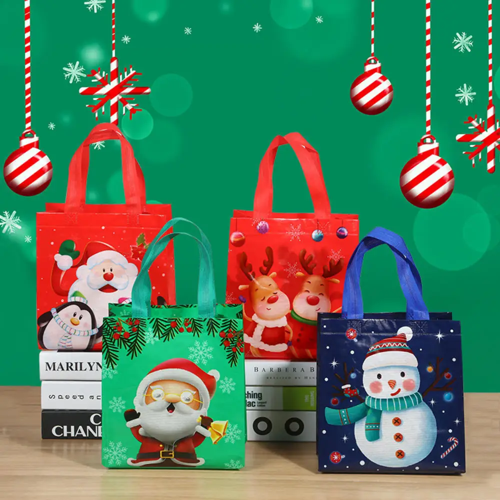 

Christmas Tote Bags Non Woven Biscuits Snack Gift Packaging Bags Xmas Party Decor Favors Storage Bag Navidad New Year 2023 2024