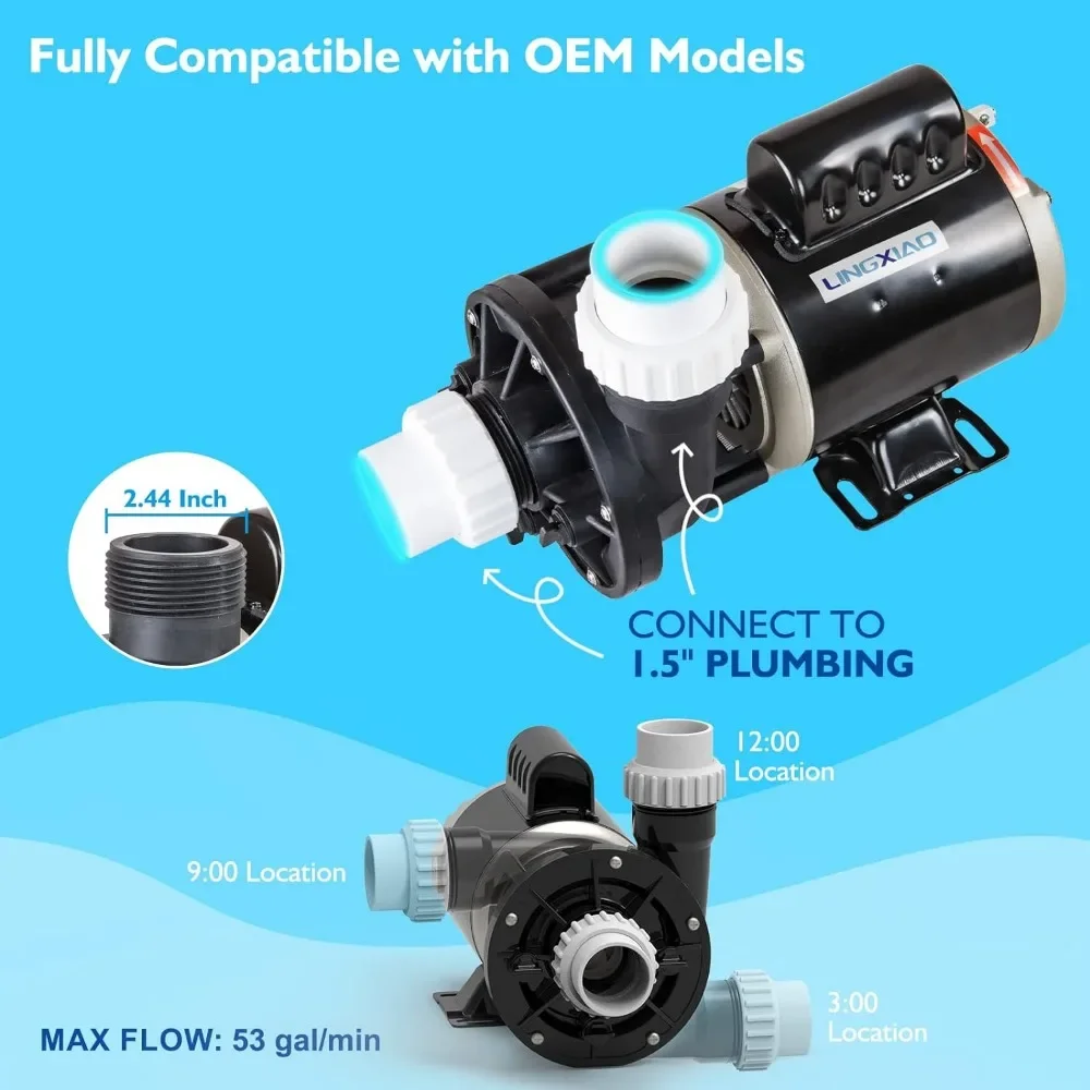 LINGXIAO SPA Circulation Pump, Single Speed Hot Tub Circulating SPA Pump for Replacement Mode, 0.25HP
