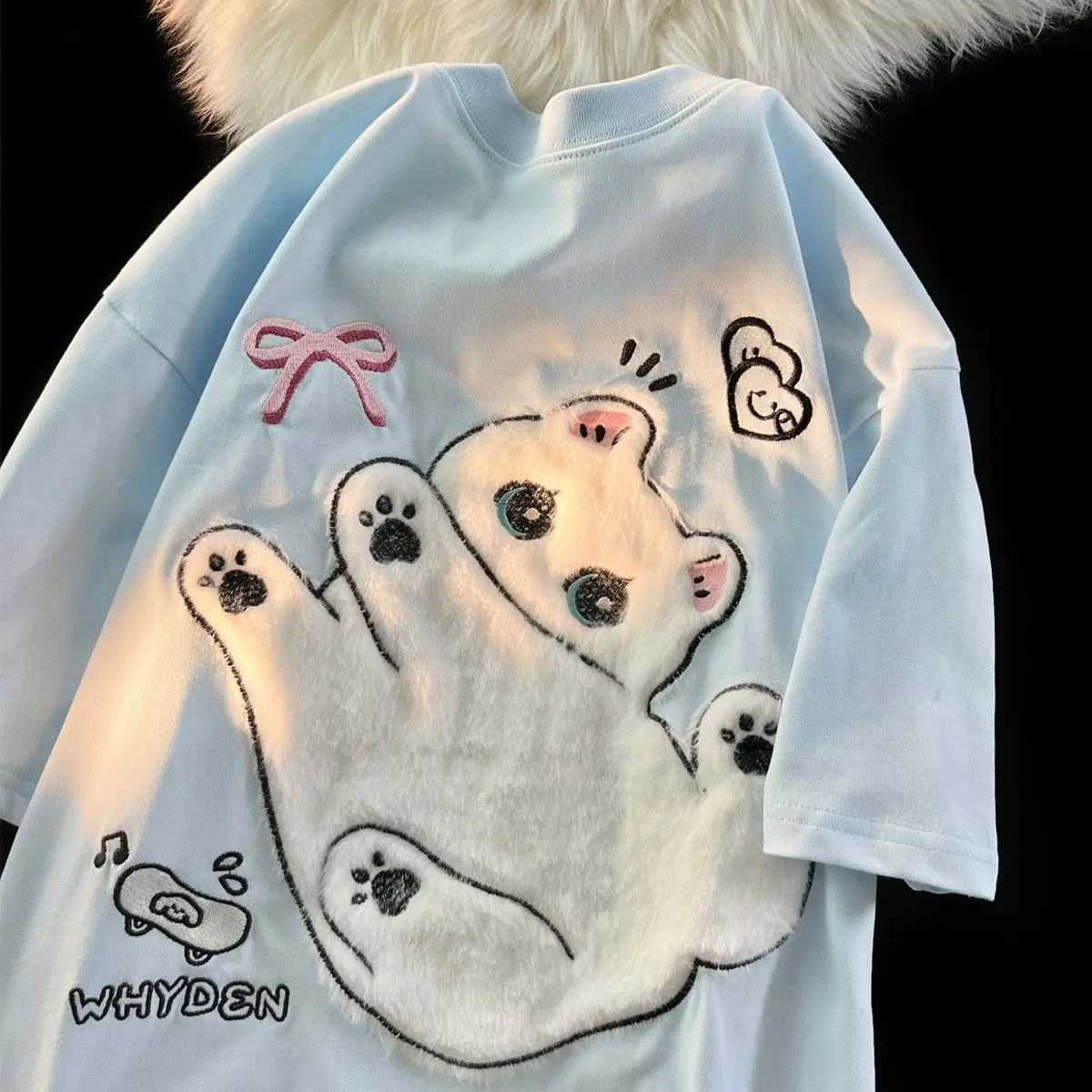 

Cotton Japanese cute cat couple short-sleeved T-shirt female summer 2024 new Korean loose chic Hong Kong taste tops