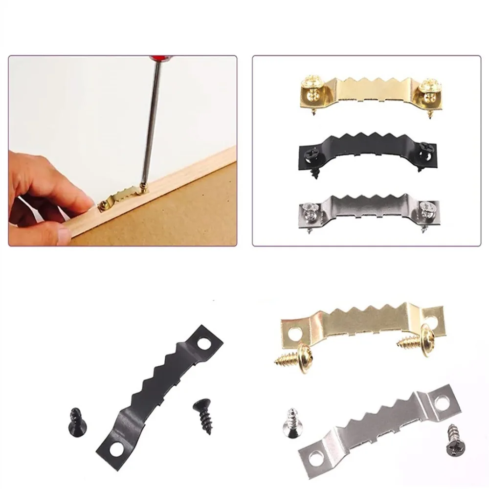 Hanging Hooks Picture Frame Hangers Wall Hooks 50100Sets Sawtooth Picture Frame Hanger Hanging Photo Oil Painting Mirror Saw Tooth Hooks Screws 7x40mm