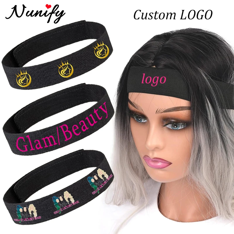 10Pcs Wig Band With Personize Logo Black Lace Band For Laying Edge Adjustable Elastic Band For Wig Install Custom Melting Band