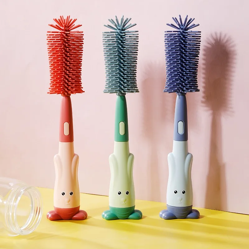 Bottle Brush Tea Cup Multifunctional Standing Brush Food Grade Silicone Nipple Brush Set Cup Brush Three-in-one Straw Brush Spon Baby & Maternity