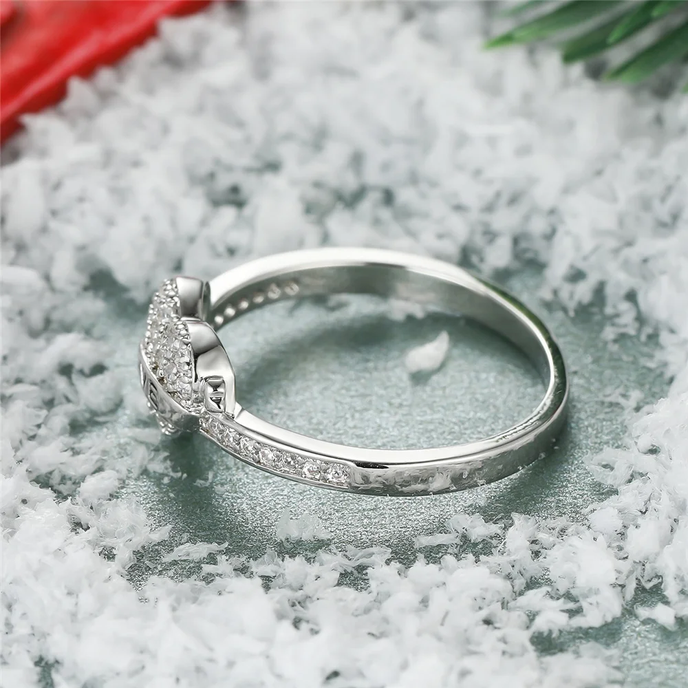 Cute Female Rose Red Stone Heart Engagement Ring Vintage Silver Color Wedding Jewelry For Women