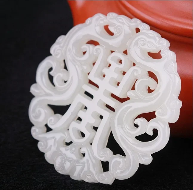 Natural Afghan White Jade Hollow Dragon Pendant Jadeite Necklace Jewellery Accessories Hand-Carved Man woman Luck Amulet Gift