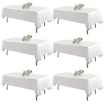 Nappe rectangulaire blanche, 6 pièces, résistante aux taches et aux rides, lavable, en Polyester, pour décoration de Table à manger 1