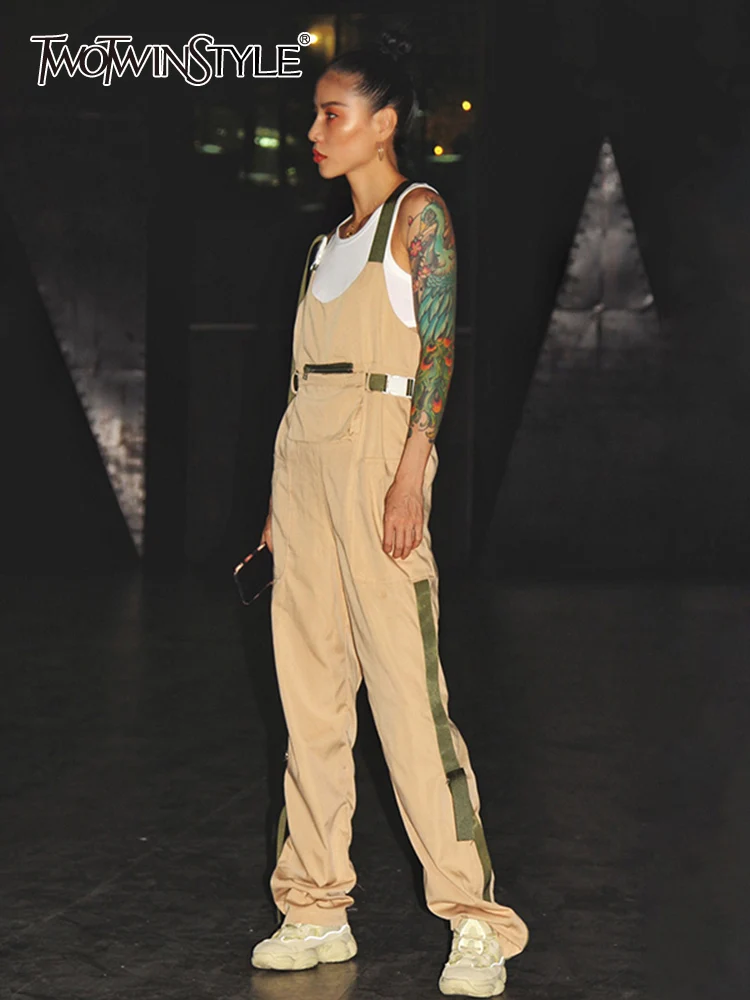 

TWOTWINSTYLE Casual Loose Jumpsuit For Women Adjustable Lace Up High Waist Jumpsuits Female Fashion Summer Clothing Style New