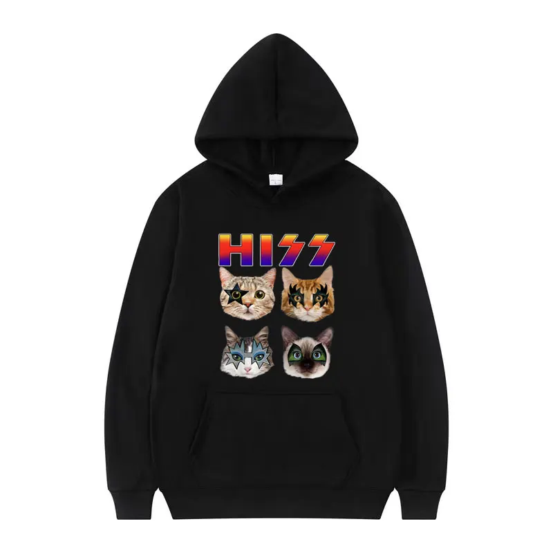 

Funny Cat Hiss Rock and Roll for Cats Graphic Hoodies Men Women's Fashion Retro Sweatshirt Casual Oversized Pullovers Hoodie Y2k