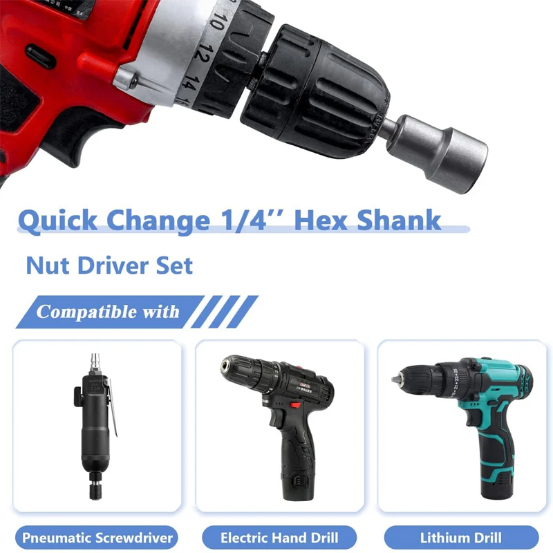 Socket Set 1/4 Inch Drive 4 Pieces Set, 7 Mm Quick Change Impact Drill Bit, Air Screwdriver Socket Adapter, Nut Driver, Universal 1/4 Inch Hex Shafts