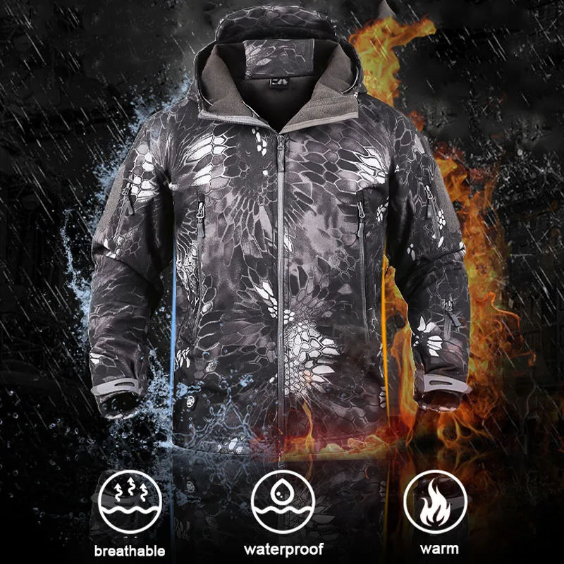 IX7 Mens Tactical Jacket Hiking Jackets Shark Skin Soft Shell Clothes Windbreaker Flight Pilot Hood Outdoors Fleece Field Jacket