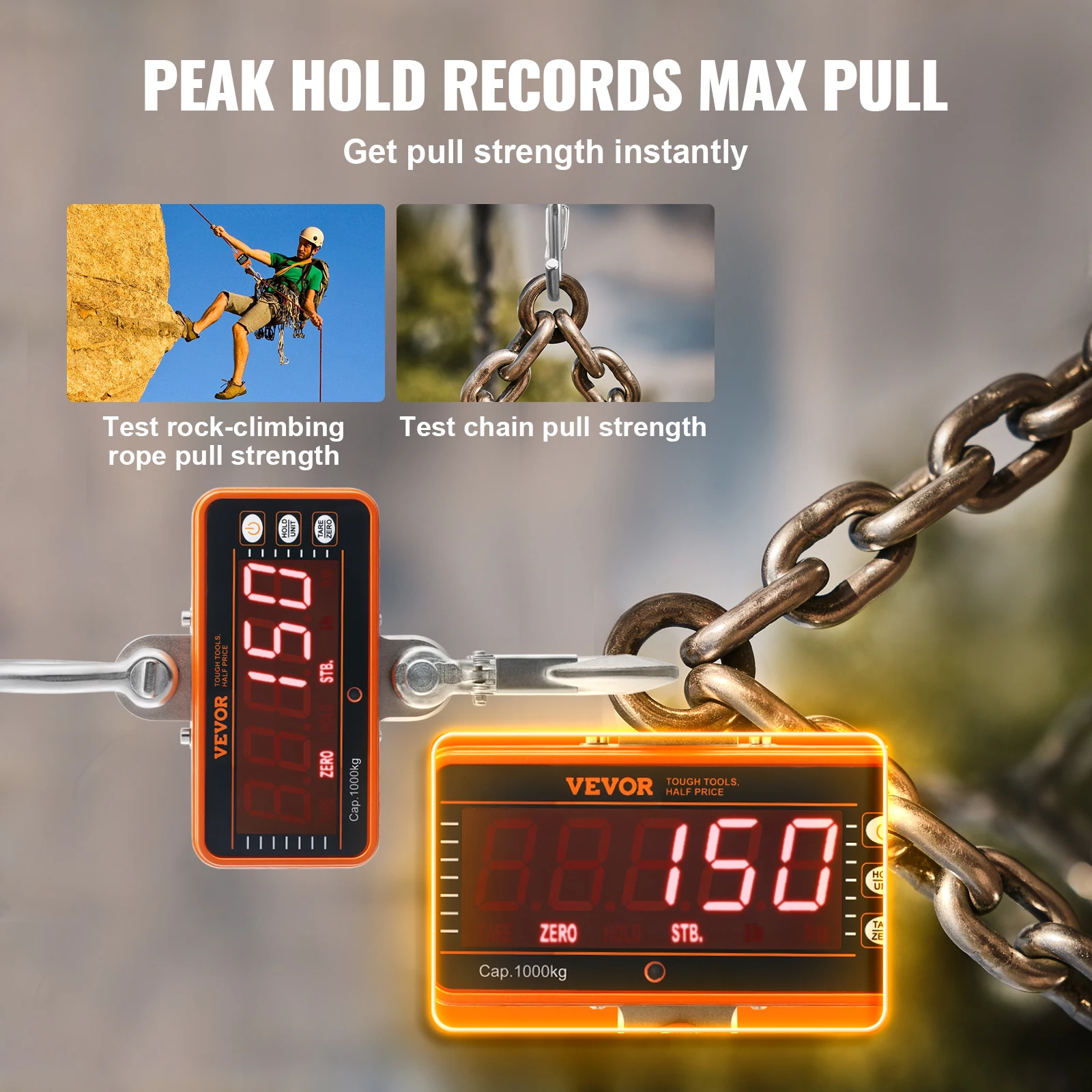 VEVOR Digital Crane Scale 1000 kg Industrial Hanging Scale Remote Control Cast Aluminum Case LED Screen for Construction