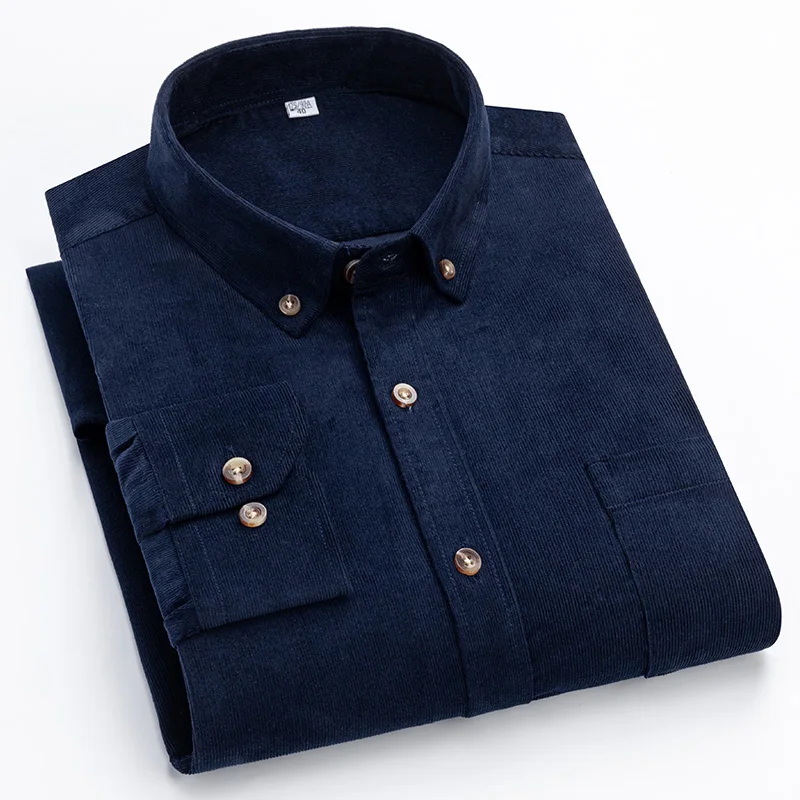 Size S-7XL Men's Corduroy Shirt Long Sleeve Cotton Casual Regular Fit Soft Comfortable Formal Dress Shirts Blouse Men Clothes