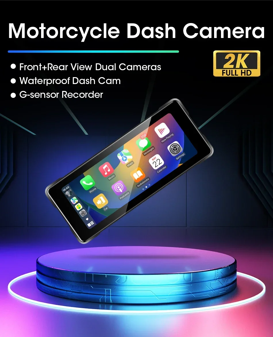 Srnubi Motorrad GPS Navigation Wasserdicht drahtlos Carplay 6,86 Zoll Bildschirm Tragbare Motorrad Android Auto Monitor DVR