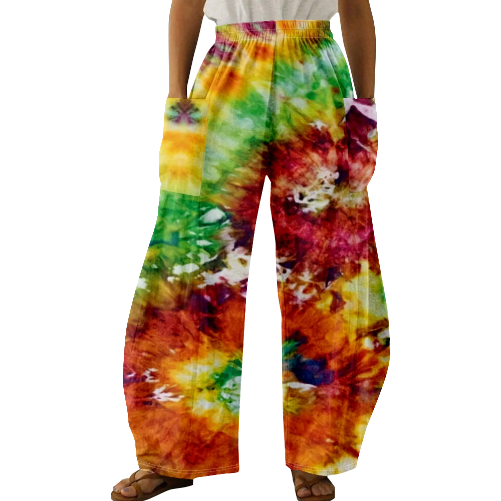 Summer Sweatpants Joggers Tie Dye Print Fashion Womens Pants Casual Pants Pocket Design Loose Trouser Sweatpants Elegant