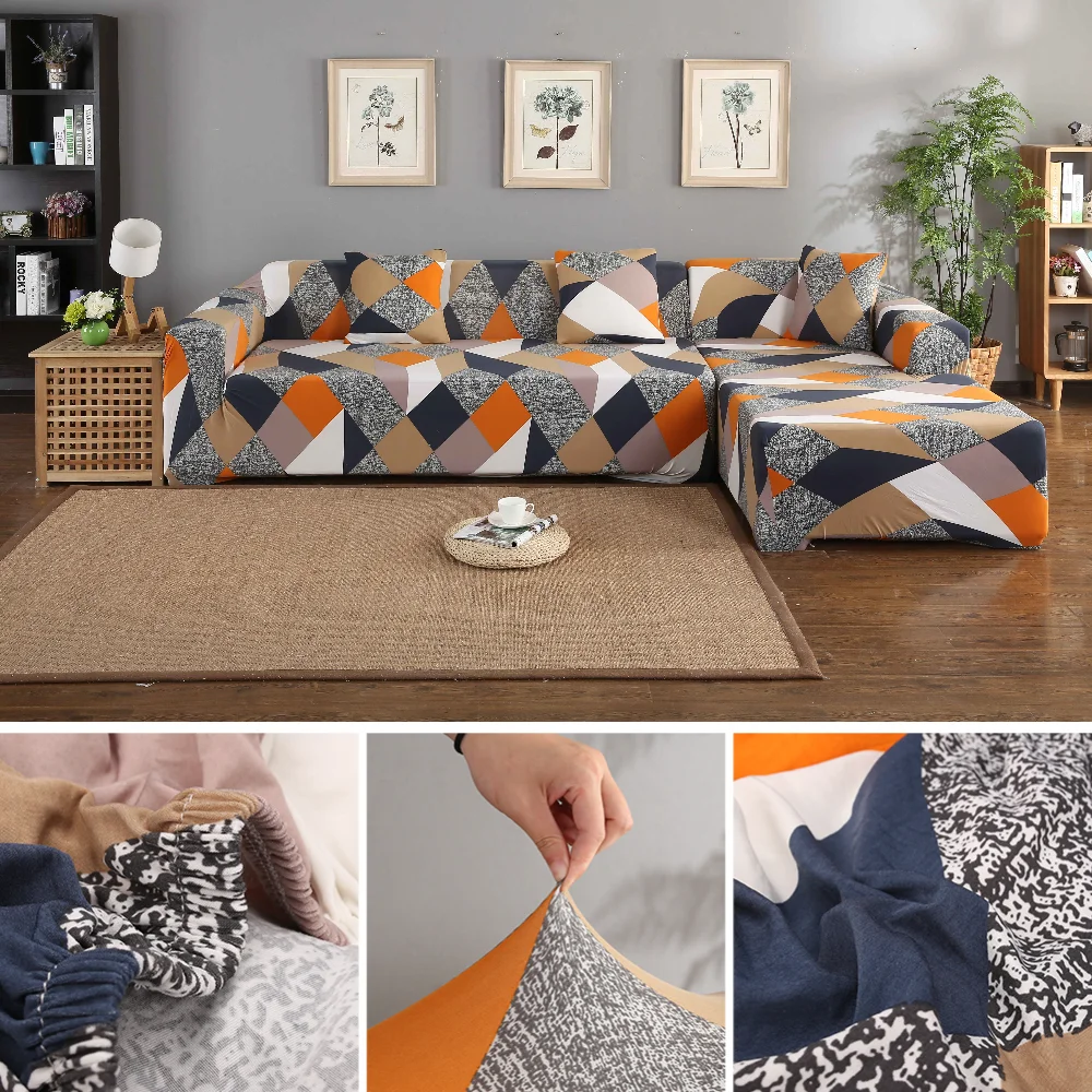 Elastic Sofa Covers for Living Room Solid Color Spandex Sectional Corner Slipcovers Couch Cover L Shape Need Buy 2PCS Cover