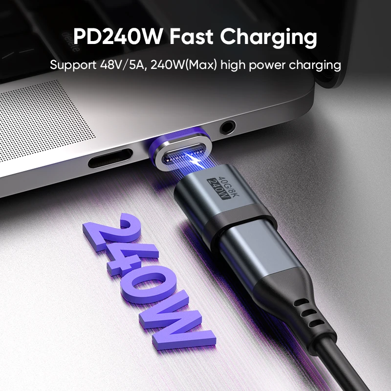 240W USB-C to USB-C 마그네틱 타입-C 어댑터 고속 충전 USB4 커넥터 40Gbps 8K@60Hz 썬더볼트 4/3 아이폰15/16 맥북용