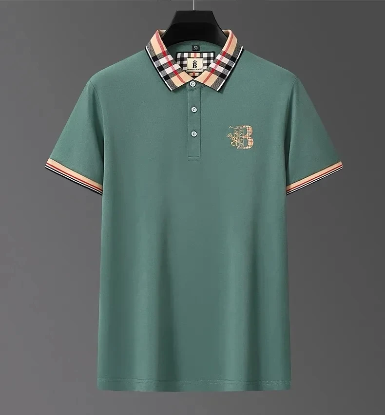 High end short sleeve men's breathable cotton POLO shirt summer fashion brand B letter embroidered soft golf cool casual T-shirt