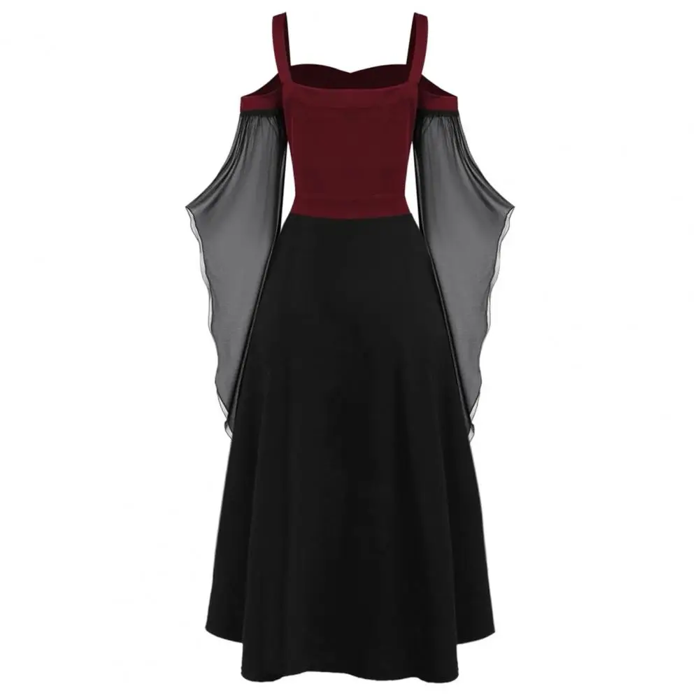 

Gothic Style Dress Renaissance Dress Gothic Witch Halloween Costume with Lace-up Strap Collar Long Horn Sleeves for Party