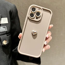 Korean Cartoon 3D Silver Heart Phone Case for Redmi Note 10S 10 4G (Brown)