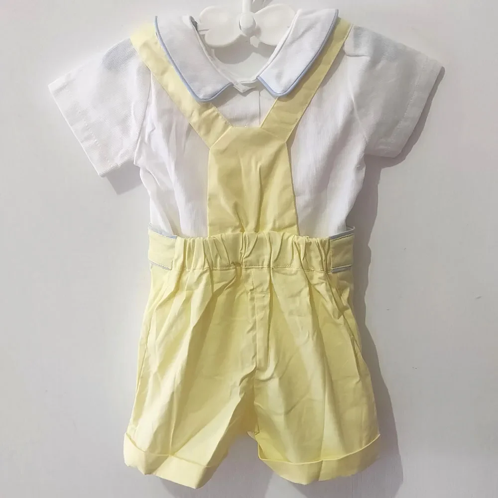 2025 Set da bambino Neonato Abiti spagnoli per ragazzo Infantile Camicetta di cotone e lino Pantaloncini Abiti Camicie Abbigliamento Bambini Top Smocked - immagine 6
